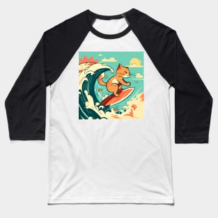 Surfing Tabby Cat Baseball T-Shirt